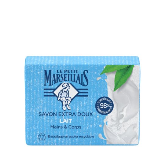 Le Petit Marseillais Extra Doux Lait Savon Solide Mains & Corps - Toutes Peaux - 2x100g