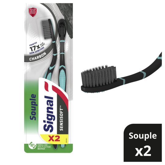 Signal Sensisoft Brosse à Dents Souple Charbon - Soin des Gencives - Lot de 2
