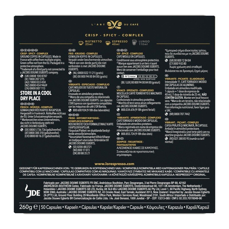 L'Or Ristretto Coffee Capsules Intensity 11 - Compatible With Nespresso - 50 Capsules