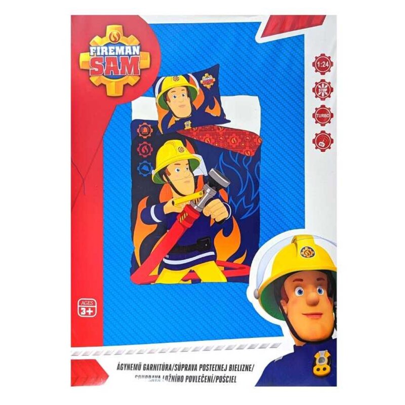 Sam le Pompier Housse de Couette + Taie d'Oreiller - 140x200 Cm + 70x90 Cm - 100% Coton