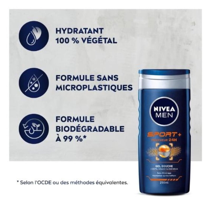Nivea Men Sport+ 3-In-1 Shower Gel - All Skin Types - 250ml
