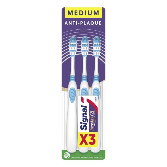 Signal Soin Complet Integral 8 Brosse à Dents Anti-Plaque - Medium - Lot de 3
