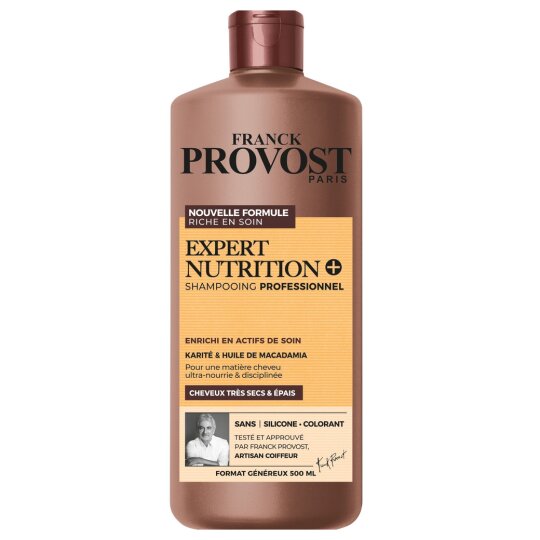 Franck Provost Expert Nutrition+ Shampooing Cheveux Très Secs et Épais - Karité & Huile de Macadamia - 500ml
