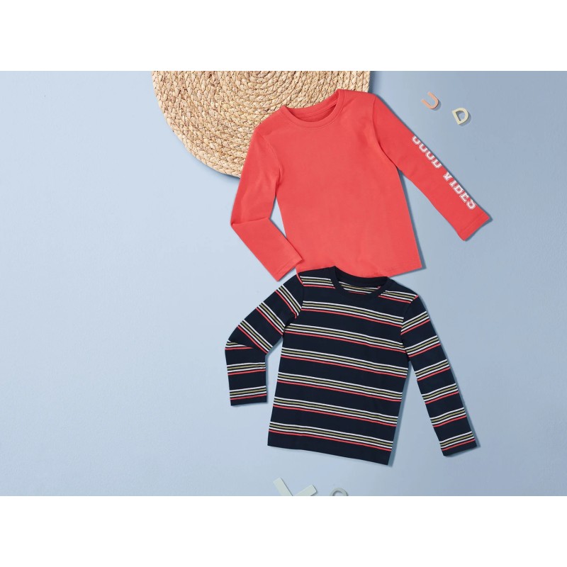 Lupilu Lot de 2 T-Shirts à Manches Longues Garçon - Taille 122/128 - 6/8 Ans - Bleu Foncé et Gris, Bleu Foncé et Rouge