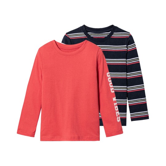 Lupilu Lot de 2 T-Shirts à Manches Longues Garçon - Taille 122/128 - 6/8 Ans - Bleu Foncé et Gris, Bleu Foncé et Rouge