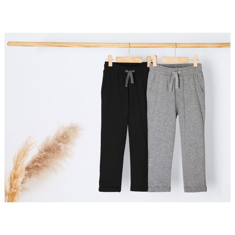 Lupilu Lot de 2 Pantalons Molletonnés Petit Garçon - Taille 122/128 - Âge 6-8 Ans - Noir/gris et Bleu Marine/bleu