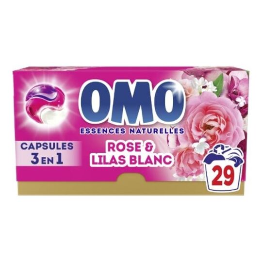 Omo Lessive Capsules 3 en 1 Rose & Lilas Blanc - 29 Lavages