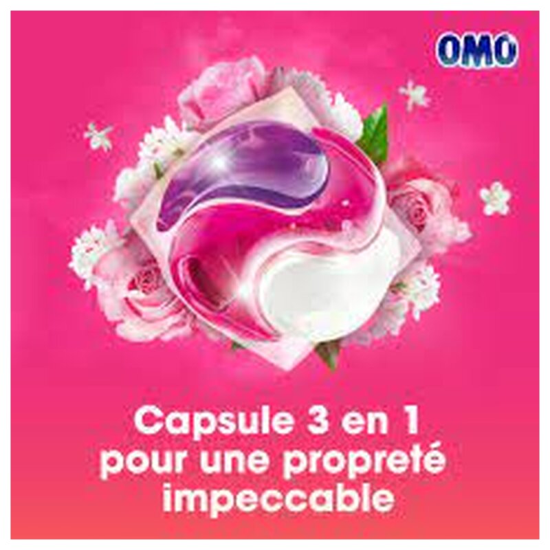 Omo Lessive Capsules 3 en 1 Rose & Lilas Blanc - 29 Lavages