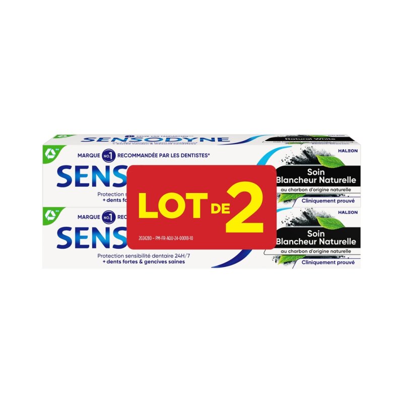 Sensodyne Soin Blancheur Naturelle Dentifrice au Charbon - 2x75ml