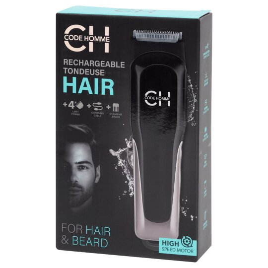 Code Homme Tondeuse Cheveux et Barbe - Noir - 4 Sabots (3, 6, 9, 12 Mm)