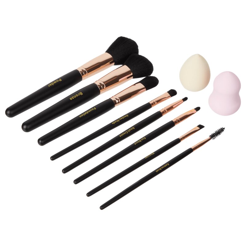 Set de Pinceaux de Maquillage 10 Pièces - Noir
