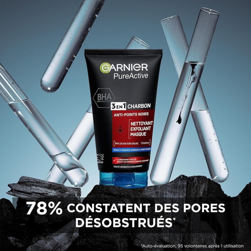 Garnier Pure Active جل عناية بالبشرة 3 في 1 بالفحم - للبشرة الدهنية المعرضة لحب الشباب - 150 مل