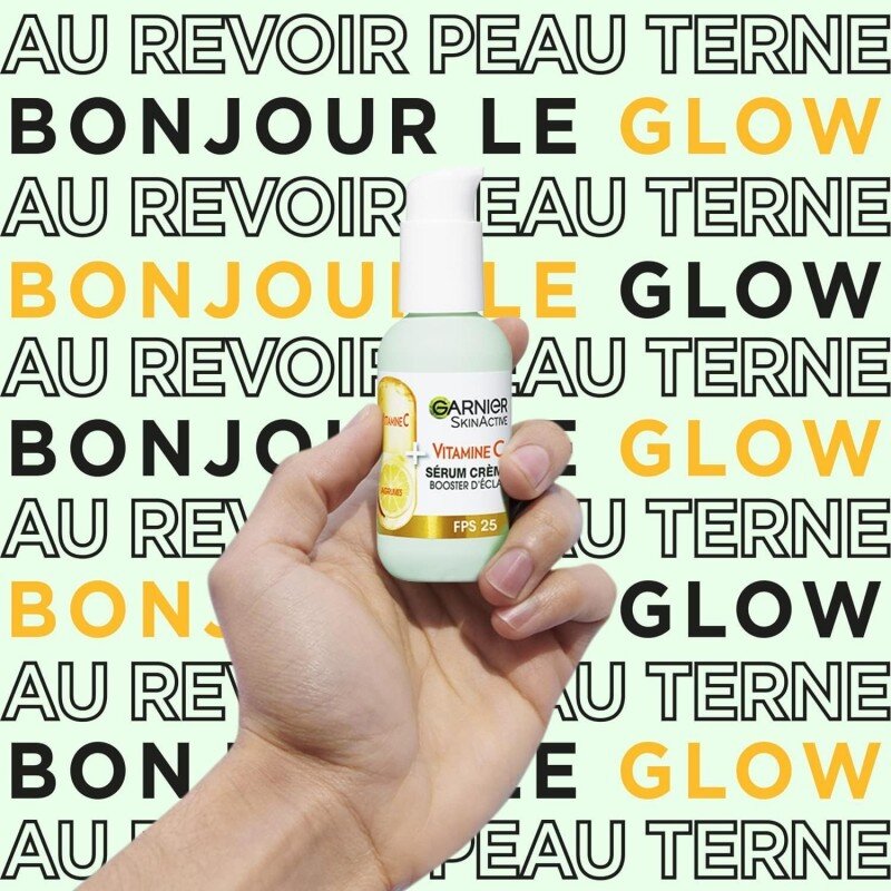 Garnier Skinactive Crème 2 en 1 Sérum-Booster d'Éclat Vit C + Fps25 - Peau Terne Sèche - 50ml