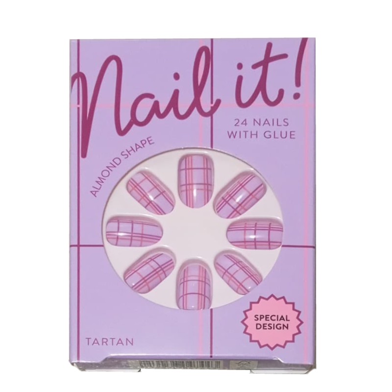 Nail It Cheers Faux Ongles Pointed Shape - 24 Pièces - Tartan