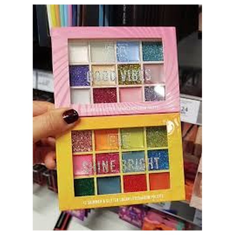 Fab Factory Palette d'Ombres à Paupières Pailletées en Crème - 12 Couleurs