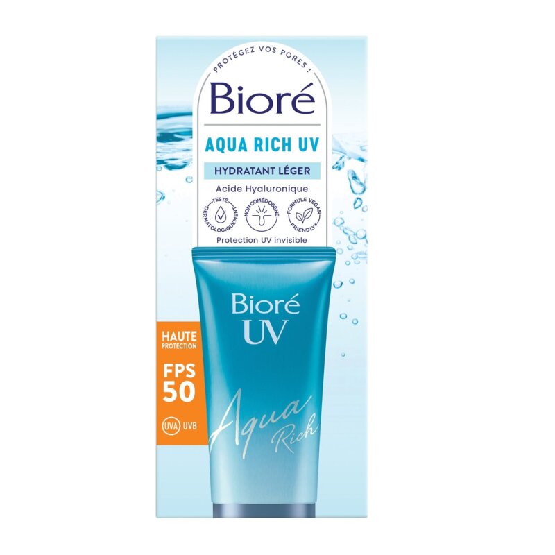 Biore Aqua Rich Uv Soin Visage Hydratant Léger Spf50 - Tous Types de Peau - 50ml