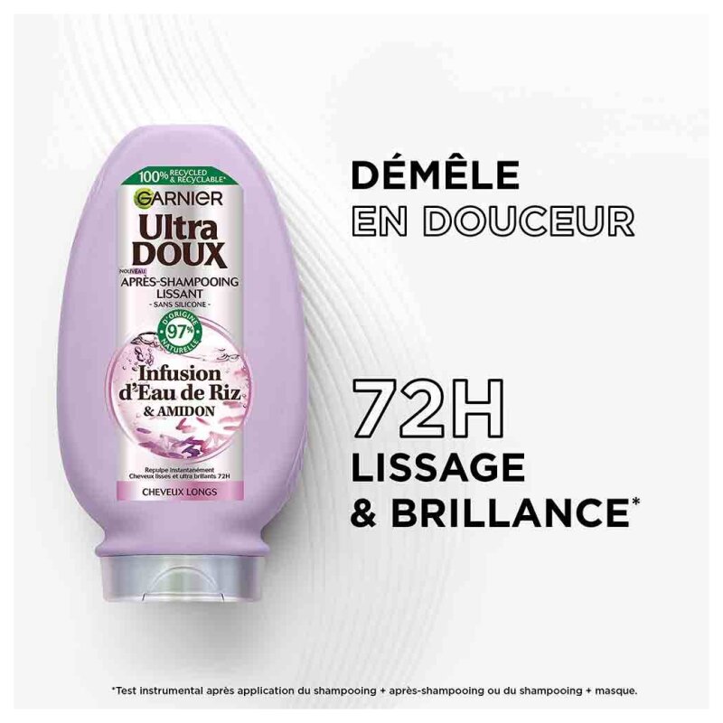 Garnier Ultra Doux Après-Shampooing Lissant Infusion d'Eau de Riz & Amidon - Cheveux Longs - 200ml