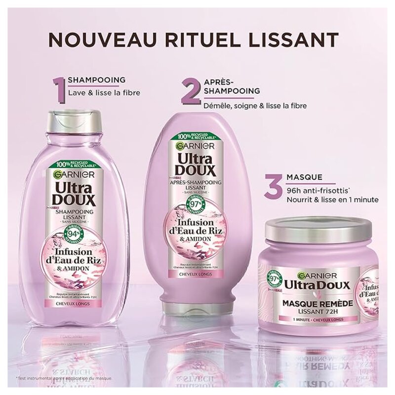 Garnier Ultra Doux Après-Shampooing Lissant Infusion d'Eau de Riz & Amidon - Cheveux Longs - 200ml