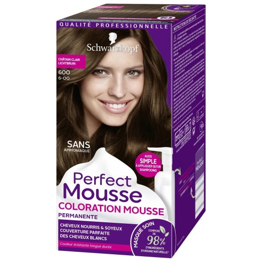 Schwarzkopf Perfect Mousse Coloration Permanente Cheveux Sans Ammoniaque - Châtain Clair 600