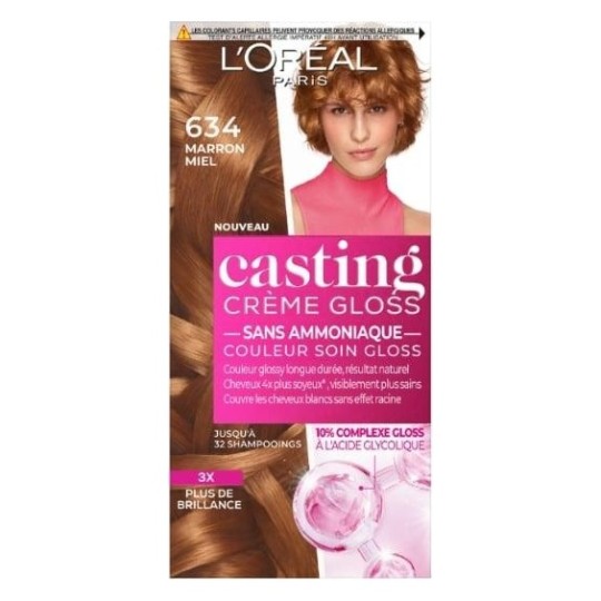 L'Oréal Paris Casting Crème Gloss Coloration Semi-Permanente Cheveux - 6.34 Marron Miel