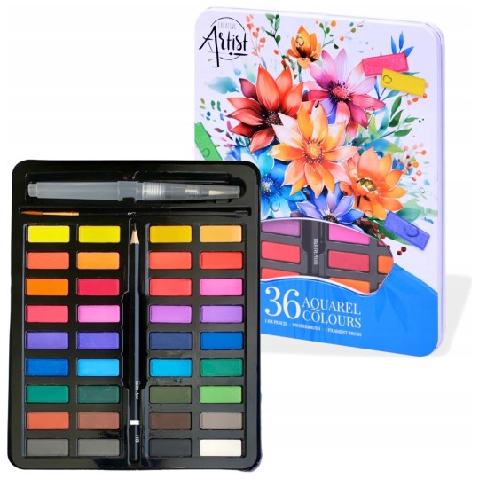 Creative Artist Set d'Aquarelles - 36 Couleurs - 2 Pinceaux + 1 Crayon