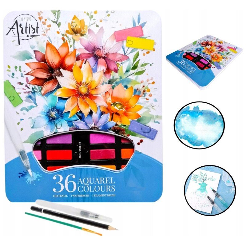 Creative Artist مجموعة ألوان مائية - 36 لون - فرشتان + قلم رصاص