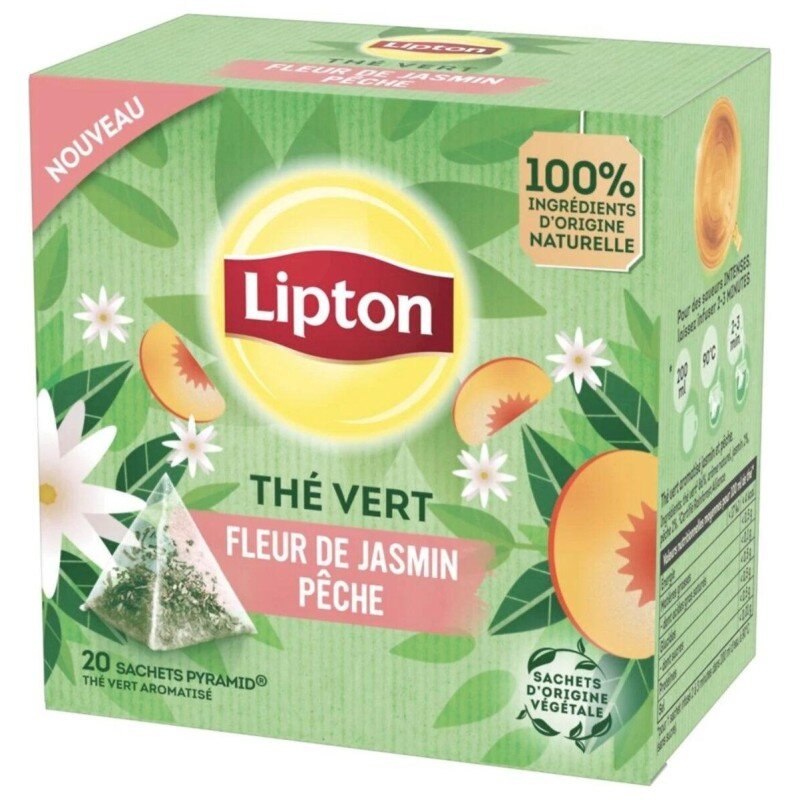 Lipton Thé Vert Fleur de Jasmin & Pêche - Boîte de 20 Sachets