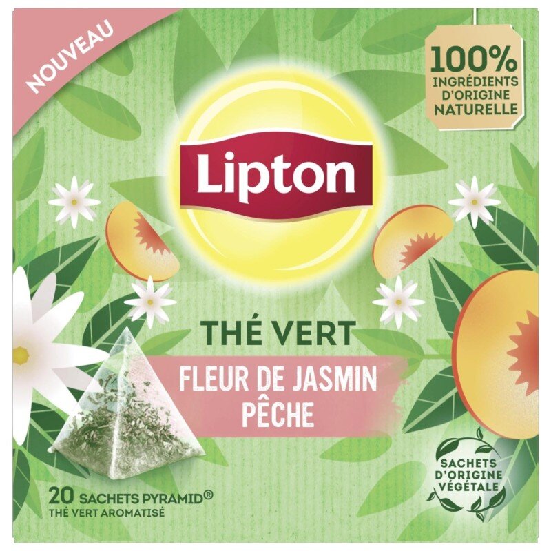 Lipton Thé Vert Fleur de Jasmin & Pêche - Boîte de 20 Sachets