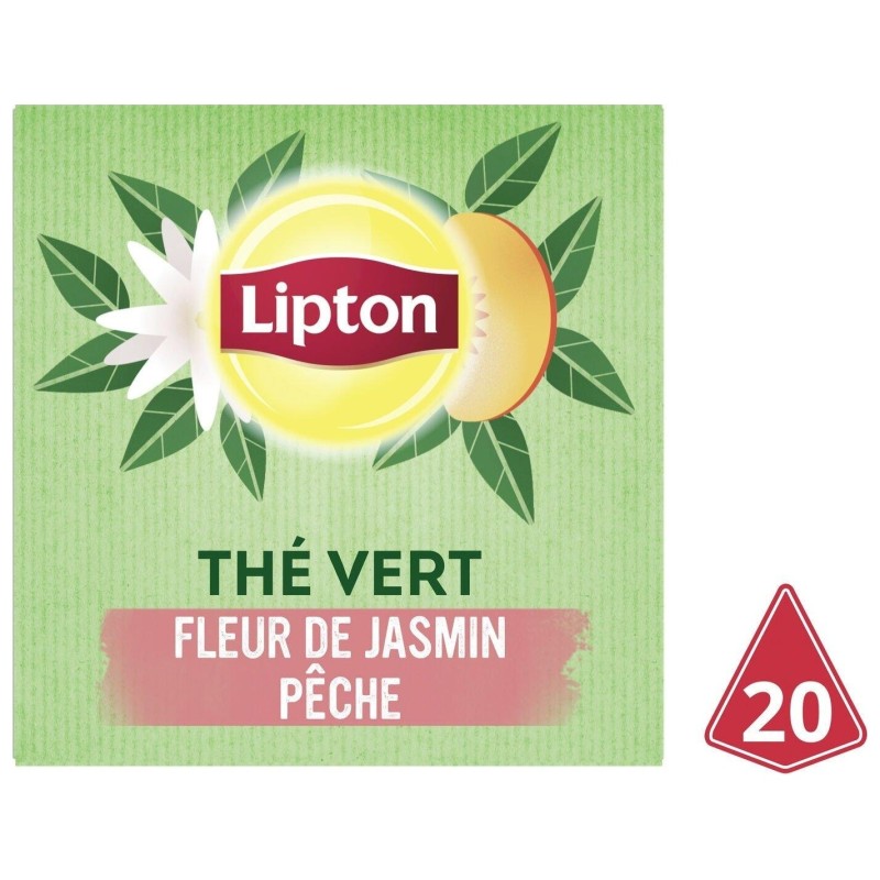Lipton Thé Vert Fleur de Jasmin & Pêche - Boîte de 20 Sachets