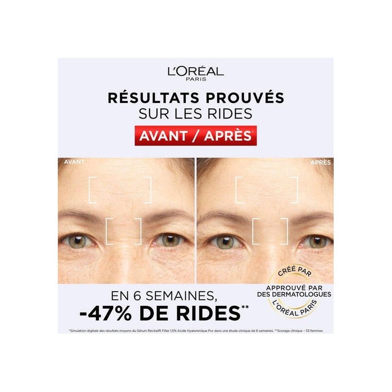 L'Oréal Paris Revitalift Filler مصل مضاد للتجاعيد بحمض الهيالورونيك النقي - البشرة الناضجة - 30 مل