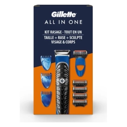 Gillette All In One Rasoir Électrique Homme - Tondeuse Barbe et Corps - Pack 1 Tondeuse + 5 Recharges Proglide (5 Lames)