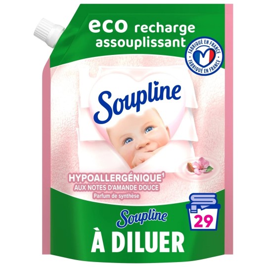 Soupline Hypoallergénique Adoucissant Linge à Diluer - Peau Sensible - Éco-Recharge 600ml - Amande Douce