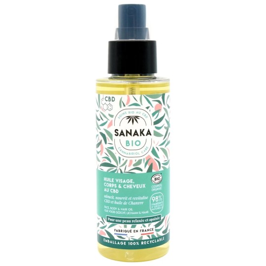 Sanaka Bio Huile Visage et Cheveux Cbd & Chanvre Bio - Peau et Cheveux Secs - 100ml