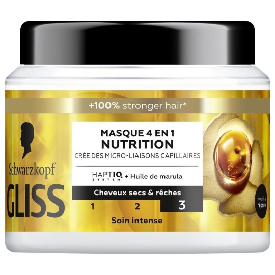 Schwarzkopf Gliss Intense Masque Soin Cheveux 4en1 - Cheveux Secs et Rêches - 400ml
