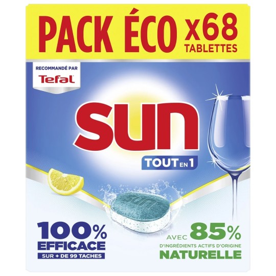 Sun Tout en 1 Tablettes Lave-Vaisselle Citron - Boîte de 68 Tablettes