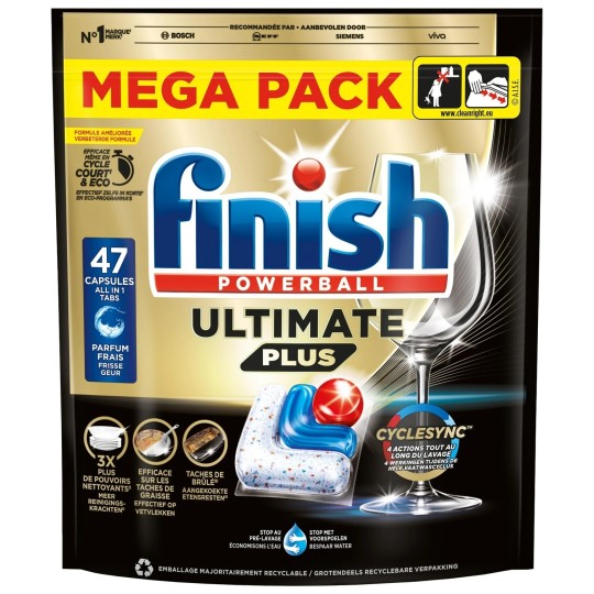 Finish Ultimate Plus Capsules Lave-Vaisselle Tout en 1 - Pack de 47 Capsules