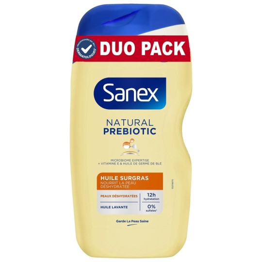 Sanex Natural Prebiotic Gel Douche Surgras - Peau Sensible - 2x425ml
