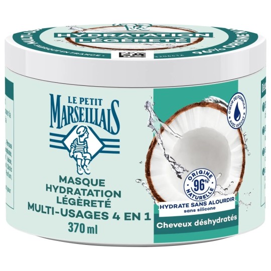 Le Petit Marseillais Hydratation Légèreté Masque Capillaire Multi-Usage 4 en 1 - Cheveux Déshydratés - 370ml