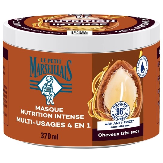 Le Petit Marseillais Nutrition Intense Masque Capillaire 4 en 1 Huile d'Argan Bio - Cheveux Très Secs - 370ml