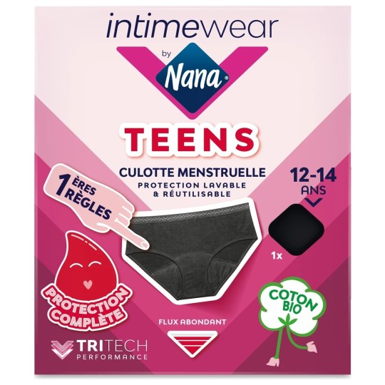 Nana Intimewear Culotte Menstruelle - Ados 12-14 Ans - Flux Abondant - Noir