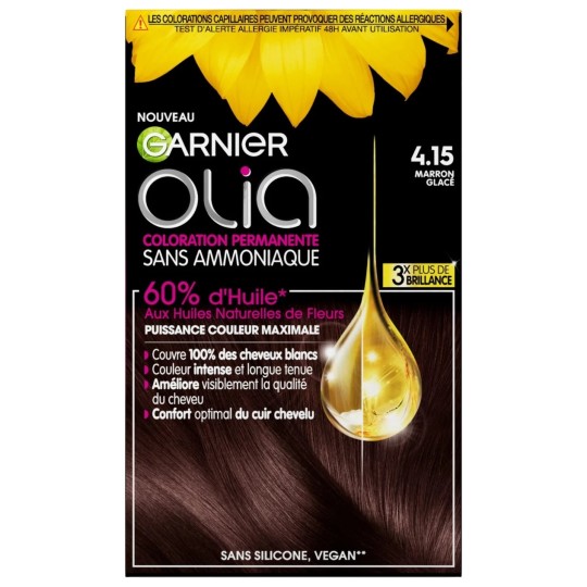 Garnier Olia Coloration Permanente Sans Ammoniaque - Tout Type de Cheveux - 4.15 Marron Glacé