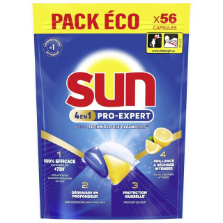 Sun Pro Expert Lemon Dishwasher Capsules 4-In-1 - Box Of 56 Capsules