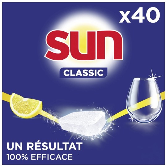 Sun Classic Citron Tablettes Lave-Vaisselle - 40 Tablettes