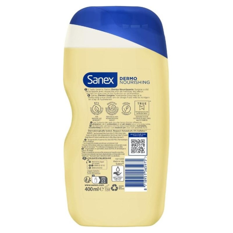 Sanex Dermo Huile de Douche Surgras Nourrissante - Peau Sèche - 400ml