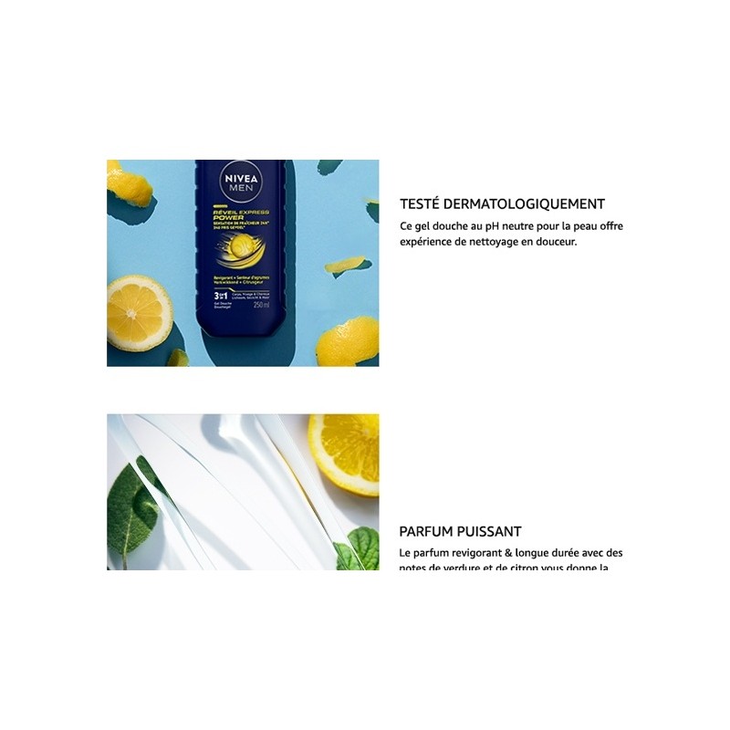 Nivea Men Réveil Express Gel Douche 3-en-1 - Toutes Peaux - 250ml