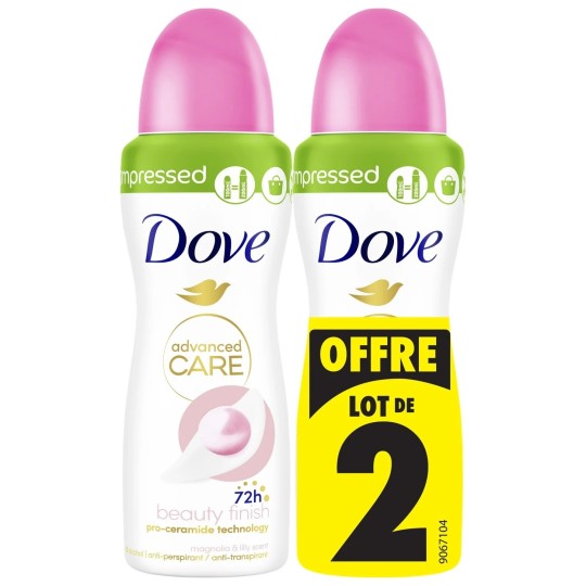 Dove Advanced Care Déodorant Spray Anti-Transpirant - Beauty Finish Magnolia Lilly Scent - 2x100ml