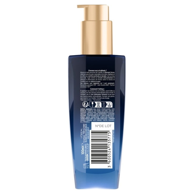 L'Oréal Paris Elseve Huile Extraordinaire Midnight Sérum Cheveux Secs et Abîmés - 100ml