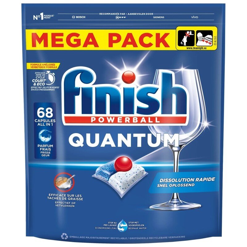 Finish Quantum Powerball All In One Capsules Lave-Vaisselle - Pack de 68 Capsules