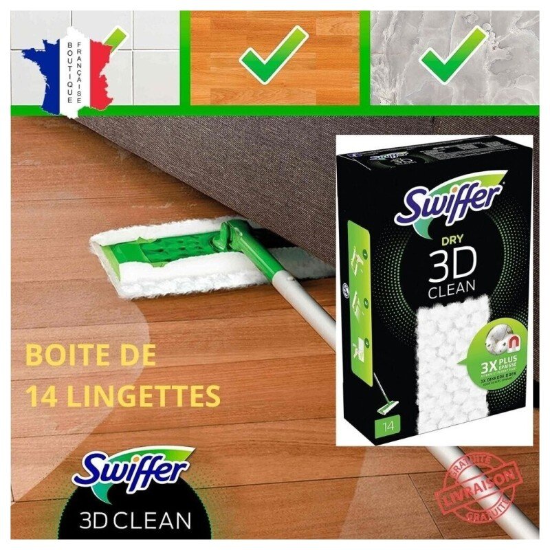 Swiffer 3d Clean Recharges Lingettes Sèches pour Balai - 14 Unités