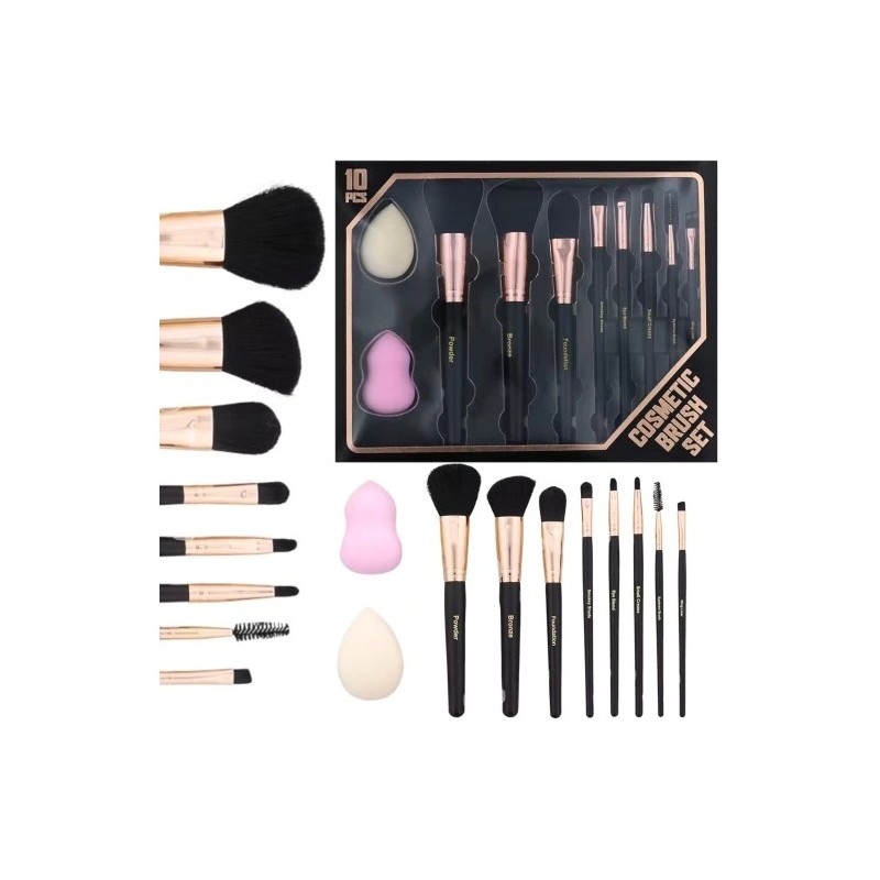 Set de Pinceaux de Maquillage 10 Pièces - Noir